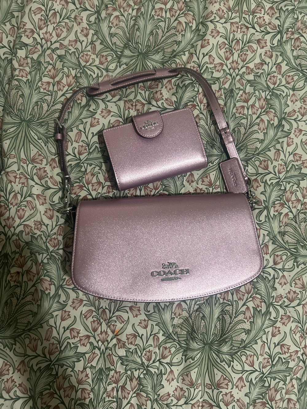 COACH Pink Metallic Small Shoulder Bag with Matching Wallet